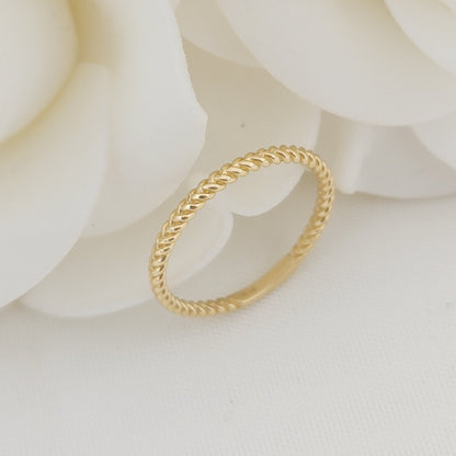 Solid Dainty 14k Gold Twist Band - Wedding Band- Stackable Rings - For Her - Yellow Gold