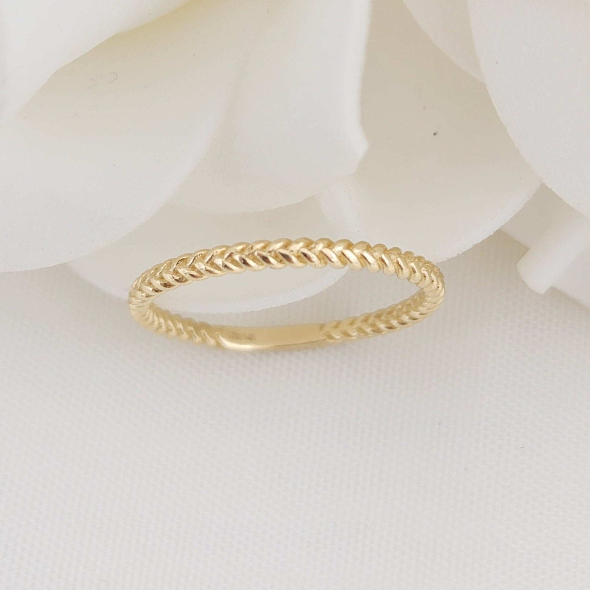 Solid Dainty 14k Gold Twist Band - Wedding Band- Stackable Rings - For Her - Yellow Gold