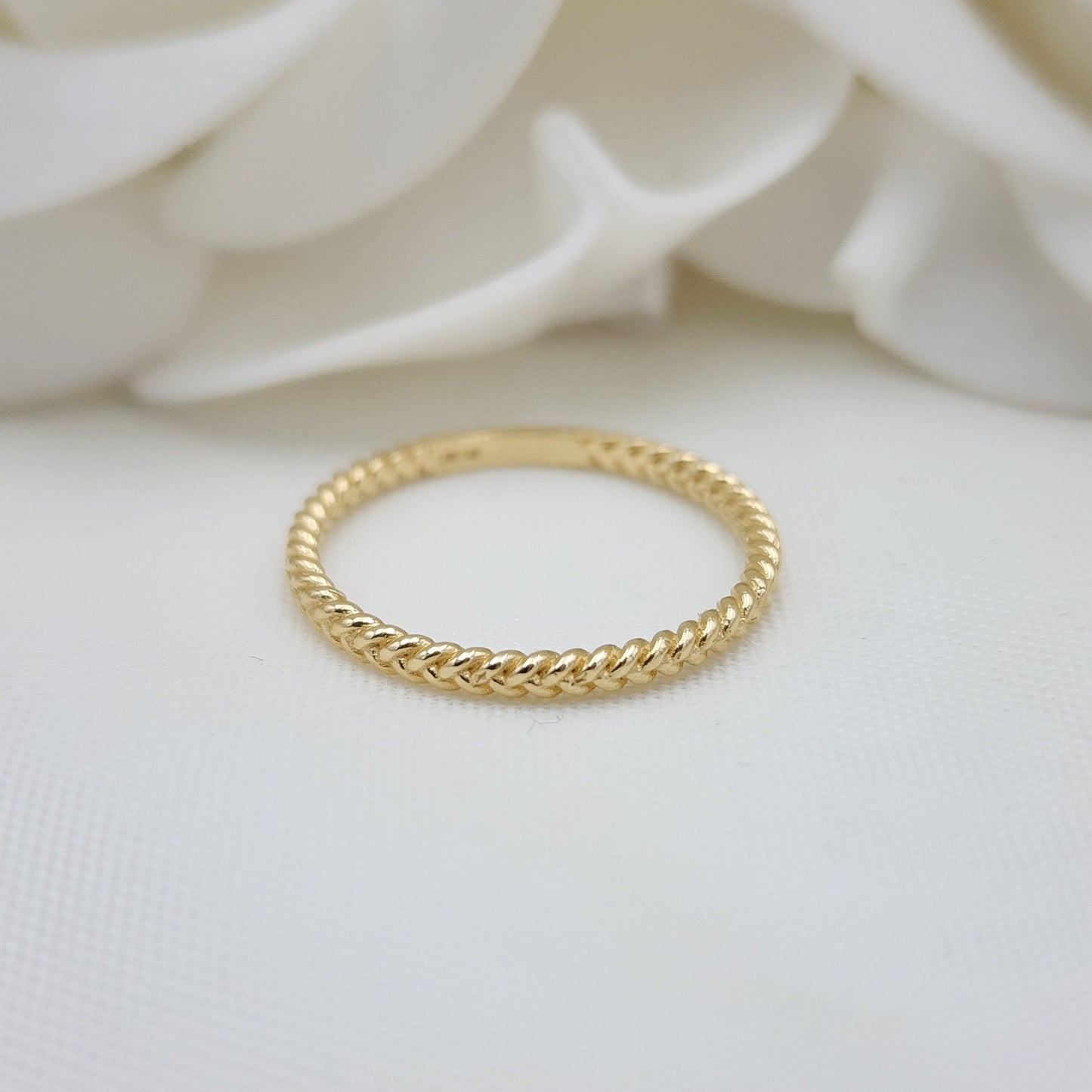 Solid Dainty 14k Gold Twist Band - Wedding Band- Stackable Rings - For Her - Yellow Gold