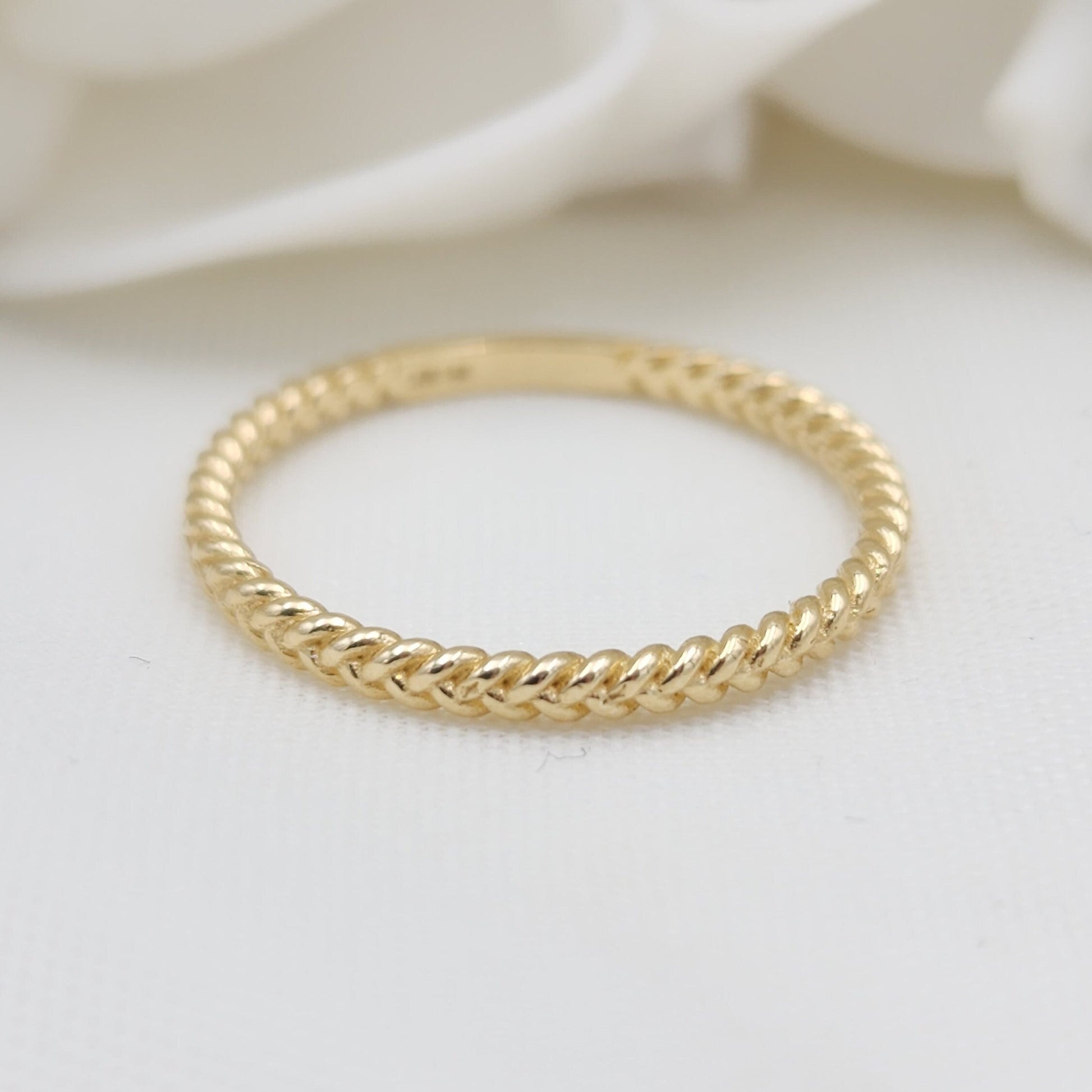 Solid Dainty 14k Gold Twist Band - Wedding Band- Stackable Rings - For Her - Yellow Gold