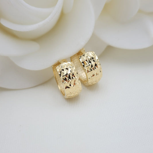 13mm 14k Gold Diamond Cut Huggies Earrings - 5mm Thick - For Her - Fine Jewelry