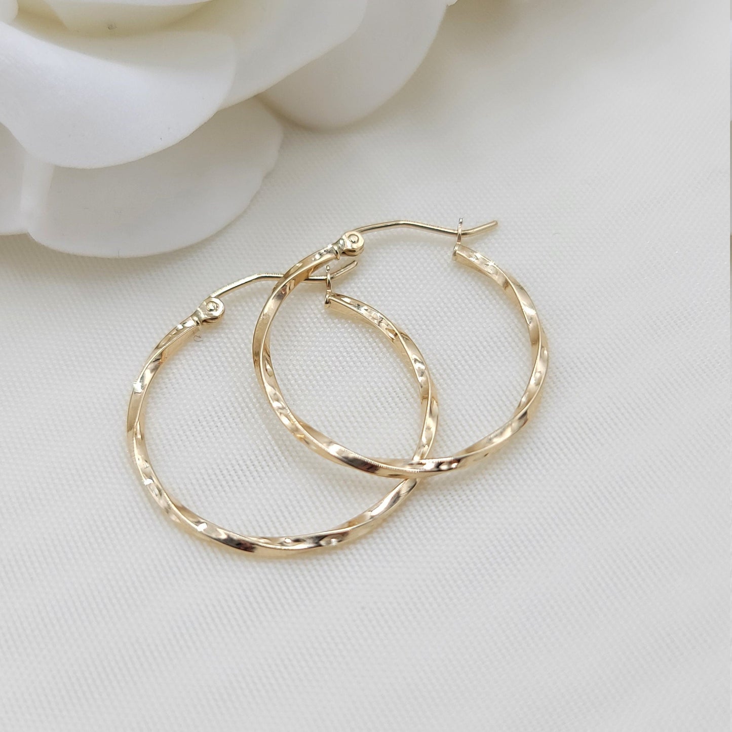 14K Yellow Gold Twisted Hoop Earrings - Unique and Versatile - For Everyday - Shiny