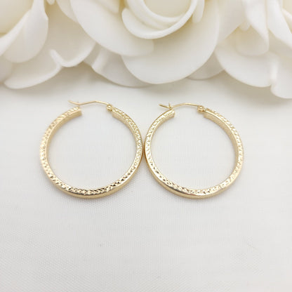 Real 14k Gold Square Diamond Cut Hoop Earrings - 30mm Diameter - Shiny And Modern - Perfect Gift - Birthday, Mother's day, Anniversary