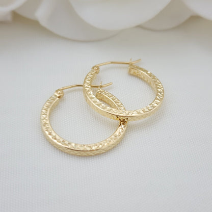 20mm Diamond Cut 14k Gold Hoop Earrings - 2x2 mm Thick - Shiny and modern - For Her