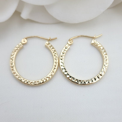 20mm Diamond Cut 14k Gold Hoop Earrings - 2x2 mm Thick - Shiny and modern - For Her