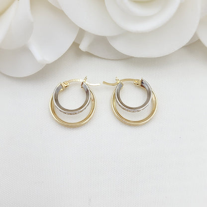 16mm 14k Gold 2 Colors Double Hoop Earrings - 4.5mm Thick - Modern Jewelry - For Her