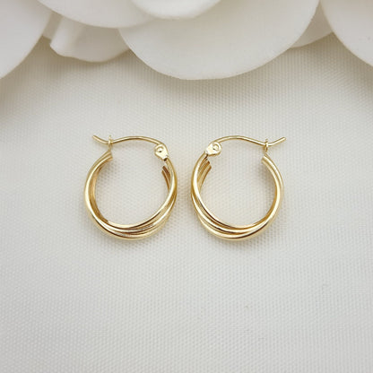 14mm 14k Gold Triple Polished Hoop Earrings - 5mm Thick - Fine Jewelry - For Her