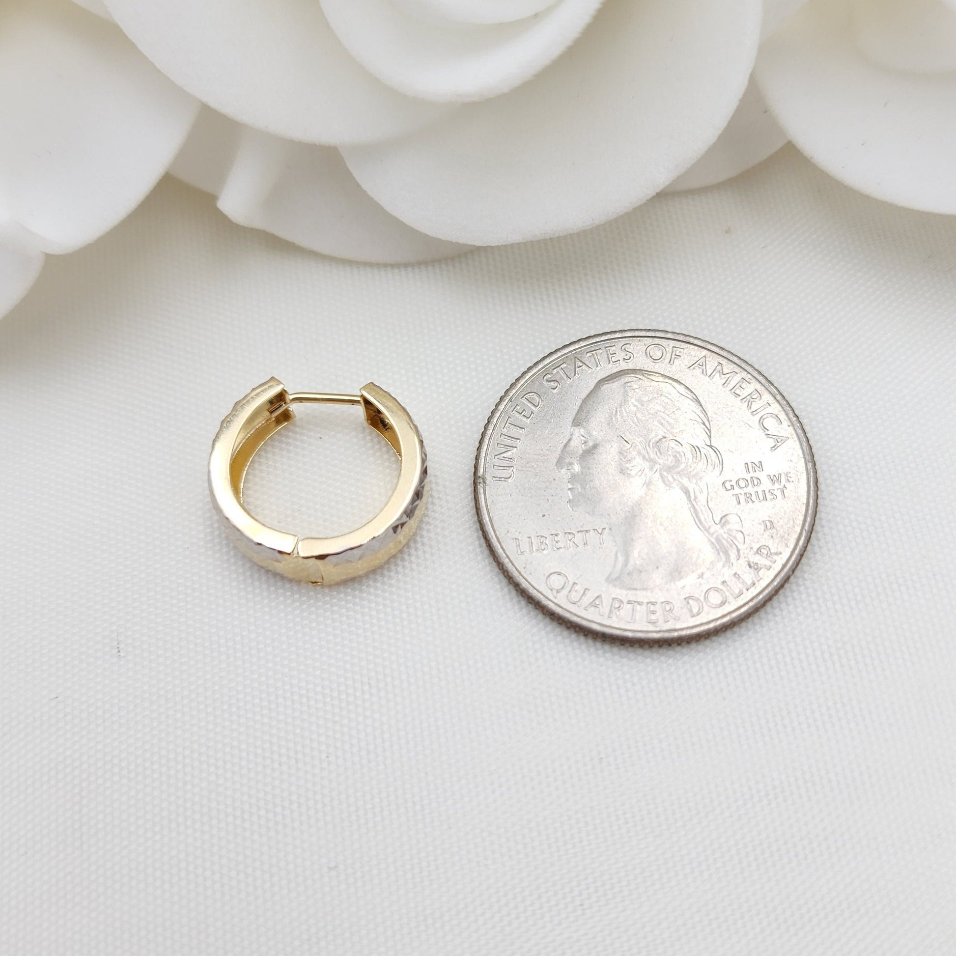 15mm 14k Gold Hammered Mirror Huggies Earrings - 5mm Thick - Fine Jewelry - For Her