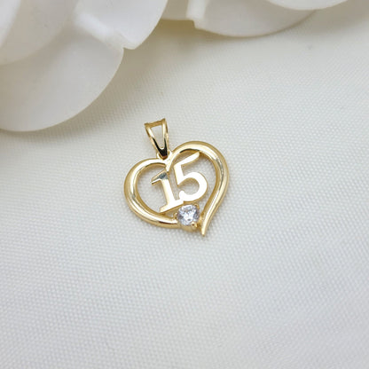 15 Quinceañera 14k Gold Heart Solitaire Cz Pendant - Fine Jewelry - Perfect Gift