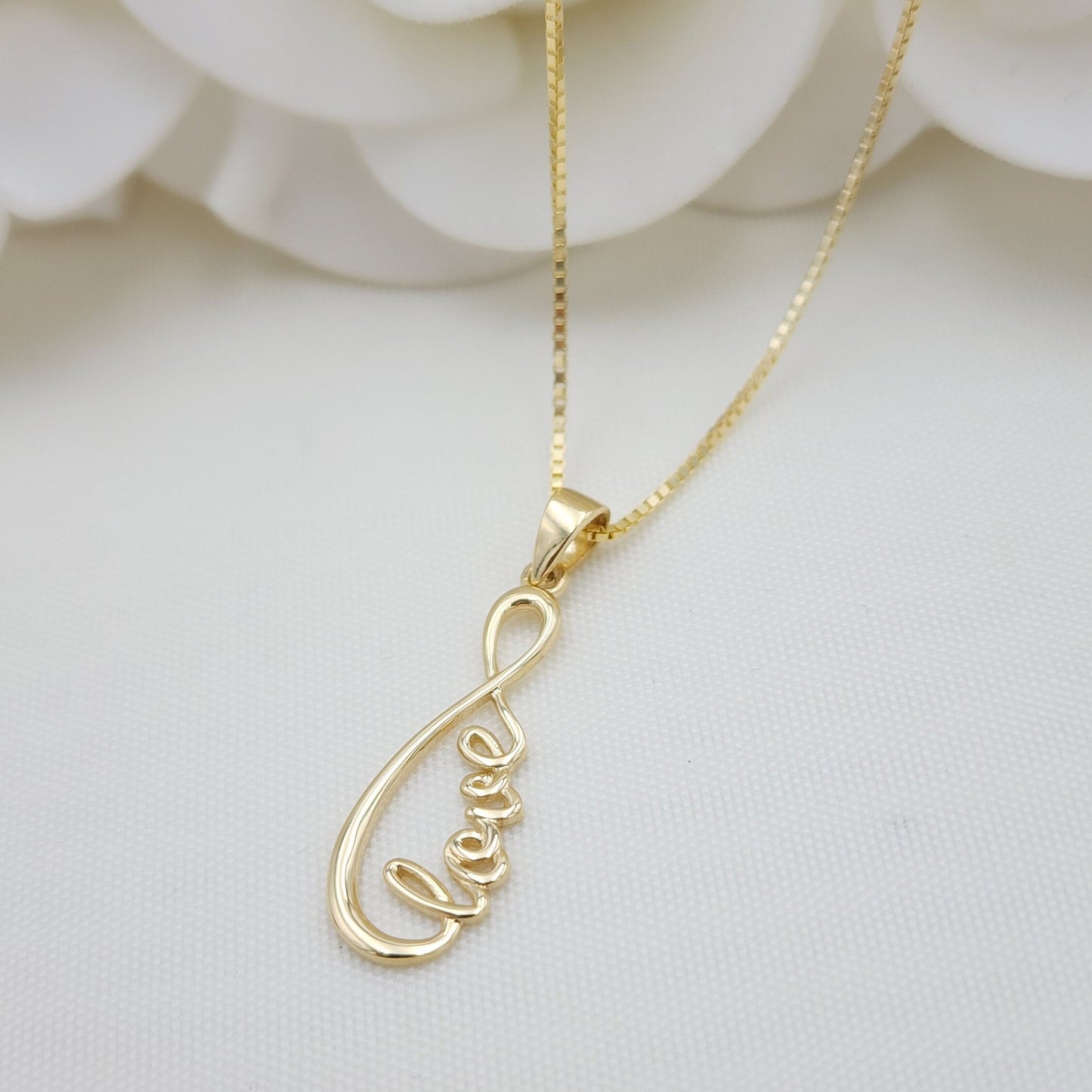 14k Gold Cursive Love Infinite Pendant - Fine Jewelry - For Her