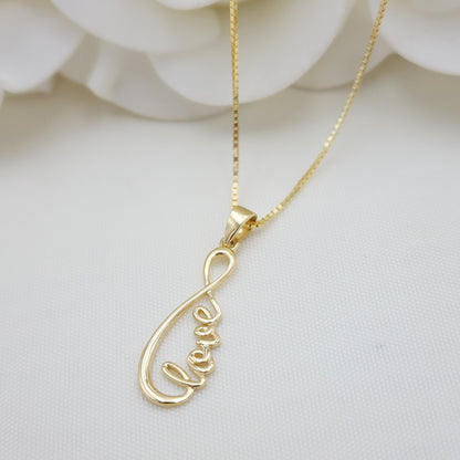 14k Gold Cursive Love Infinite Pendant - Fine Jewelry - For Her