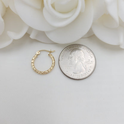 15MM Dainty 14K Gold Fully Diamond Cut Hoop Earrings - 1.5MM Thick - Perfect Gift - Fine Jewelry For Her