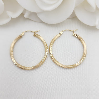 30mm 14k Gold Twisted 2 Textures Hoop Earrings - 2.5mm Thick - Fine Jewelry - Unique and Modern - For Her