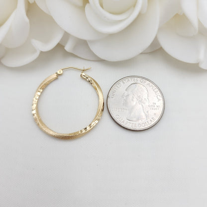 30mm 14k Gold Twisted 2 Textures Hoop Earrings - 2.5mm Thick - Fine Jewelry - Unique and Modern - For Her