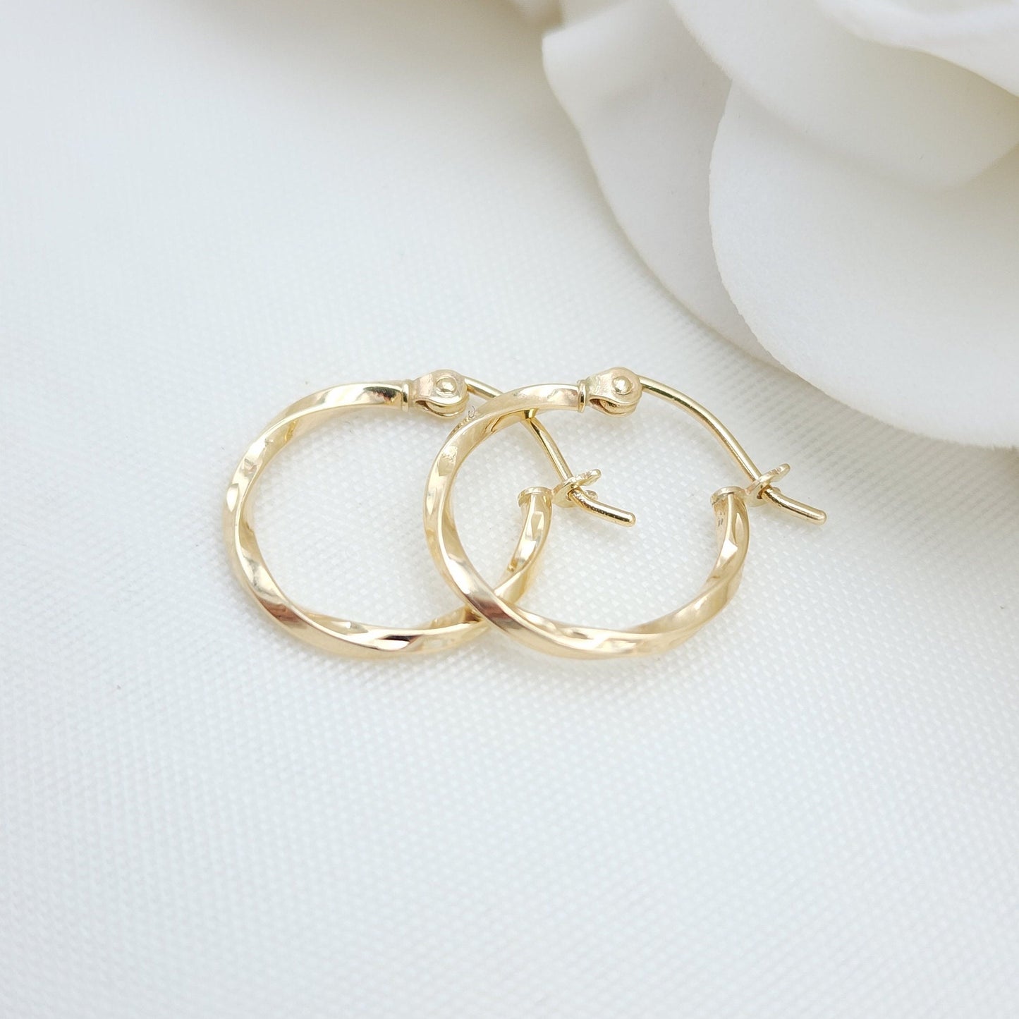 Dainty 14K Yellow Gold Twisted Hoop Earrings - 15MM - 1.5MM Thick - Unique and Versatile - For Everyday - Shiny and Modern