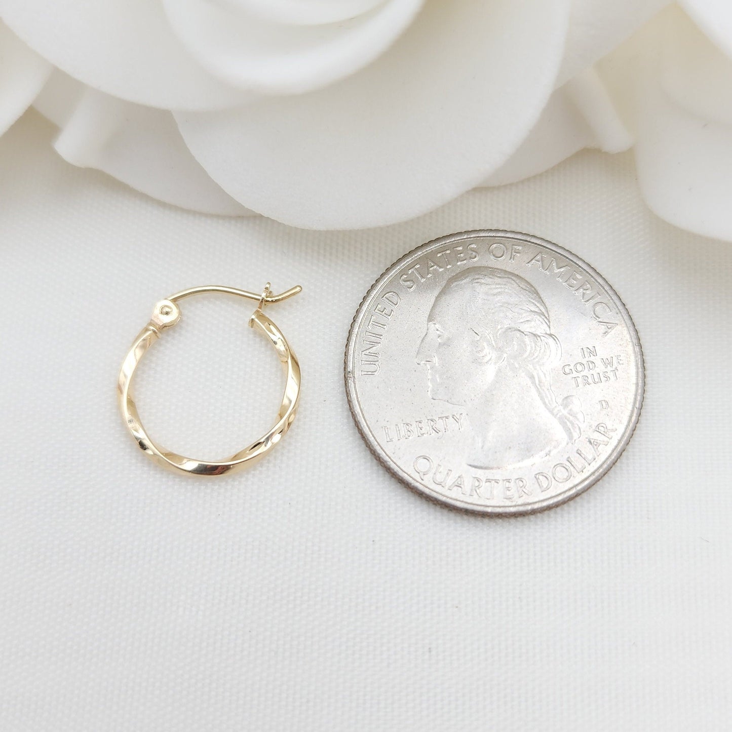 Dainty 14K Yellow Gold Twisted Hoop Earrings - 15MM - 1.5MM Thick - Unique and Versatile - For Everyday - Shiny and Modern