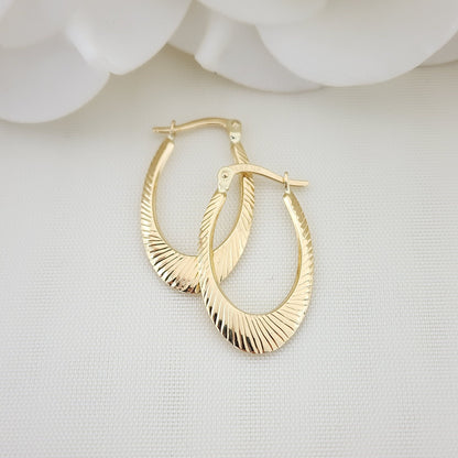 14KT Yellow Gold Shiny Textured Hoop Earrings - 26MM - Small Hoops