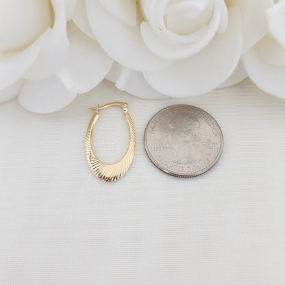 14KT Yellow Gold Shiny Textured Hoop Earrings - 26MM - Small Hoops