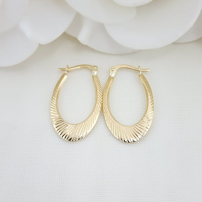 14KT Yellow Gold Shiny Textured Hoop Earrings - 26MM - Small Hoops