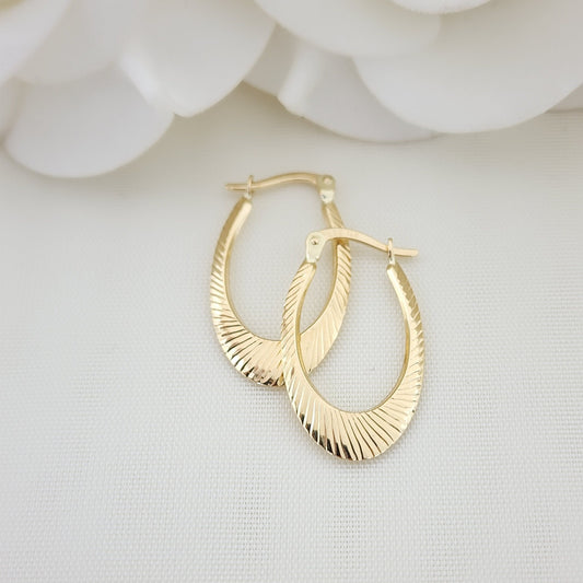 14KT Yellow Gold Shiny Textured Hoop Earrings - 26MM - Small Hoops