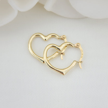 Small 14k Gold Heart Hoop Earrings - 16MM - 1.5MM Thick - Perfect For Everyday - Fine Jewelry - For her - For Kids