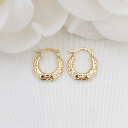 Tiny 14k Gold Textured 12mm Hoops Earrings - 2.1mm Thick - For Her - For kids - Fine jewelry