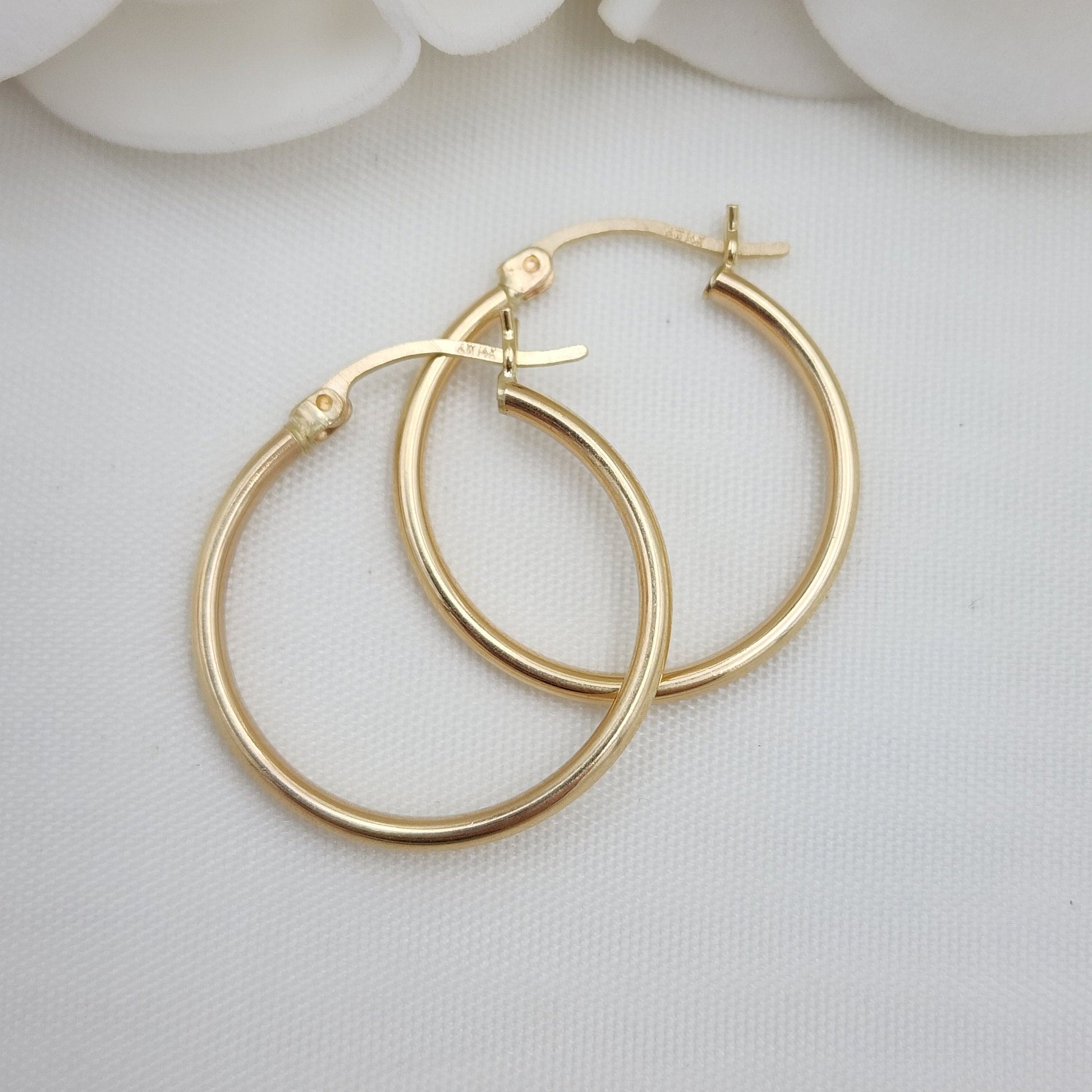 25MM Real 14k Gold Polished Hoop Earrings - 2MM Thick - Fine Jewelry - For Her