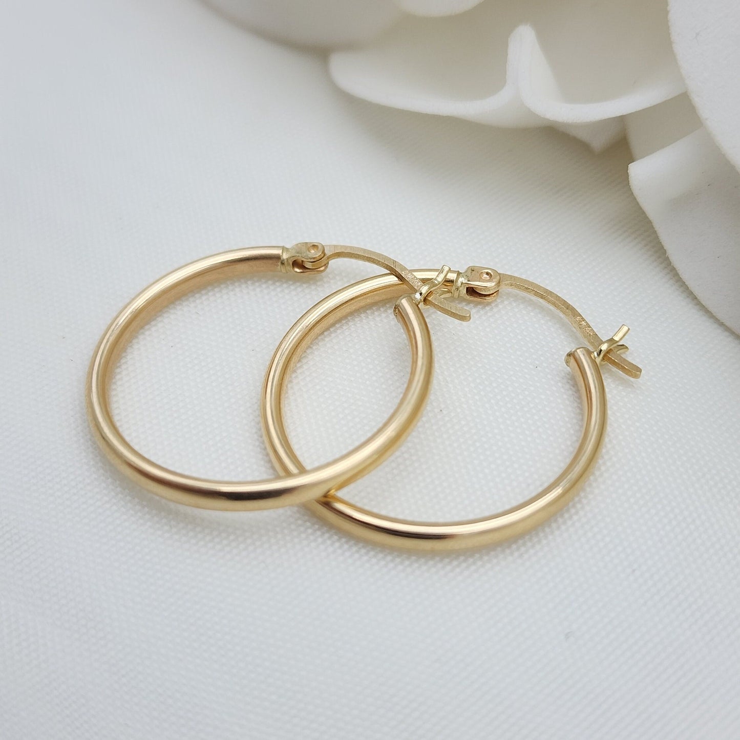 25MM Real 14k Gold Polished Hoop Earrings - 2MM Thick - Fine Jewelry - For Her