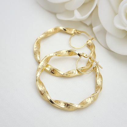 40mm 14k Gold Twisted Greek Pattern Hoop Earrings - 4mm Thick - Elegant and Everlasting - For Her