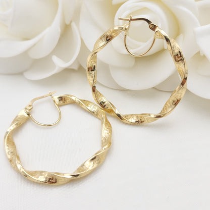 40mm 14k Gold Twisted Greek Pattern Hoop Earrings - 4mm Thick - Elegant and Everlasting - For Her