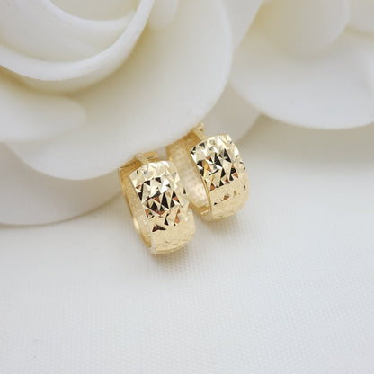 13mm 14k Gold Diamond Cut Huggies Earrings - 5mm Thick - For Her - Fine Jewelry