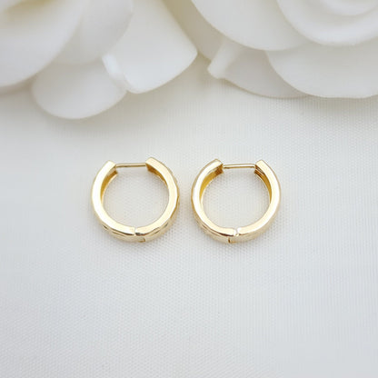 15mm 14k Gold X Diamond Cut Pattern Huggies Earrings - 5mm Thick - Perfect For Kids and Women - Fine Jewelry