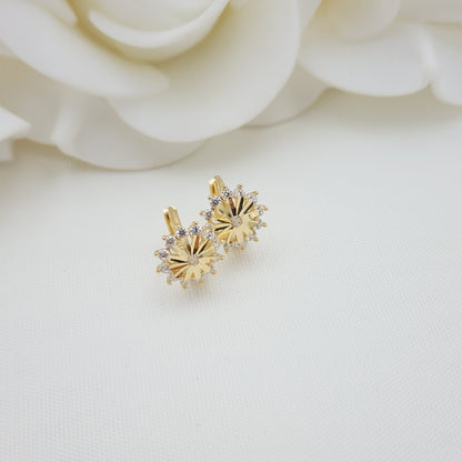 Solid 14k Gold Sun Huggies Earrings - 10mm - Cubic Ziconia - For Her - Fine Jewelry