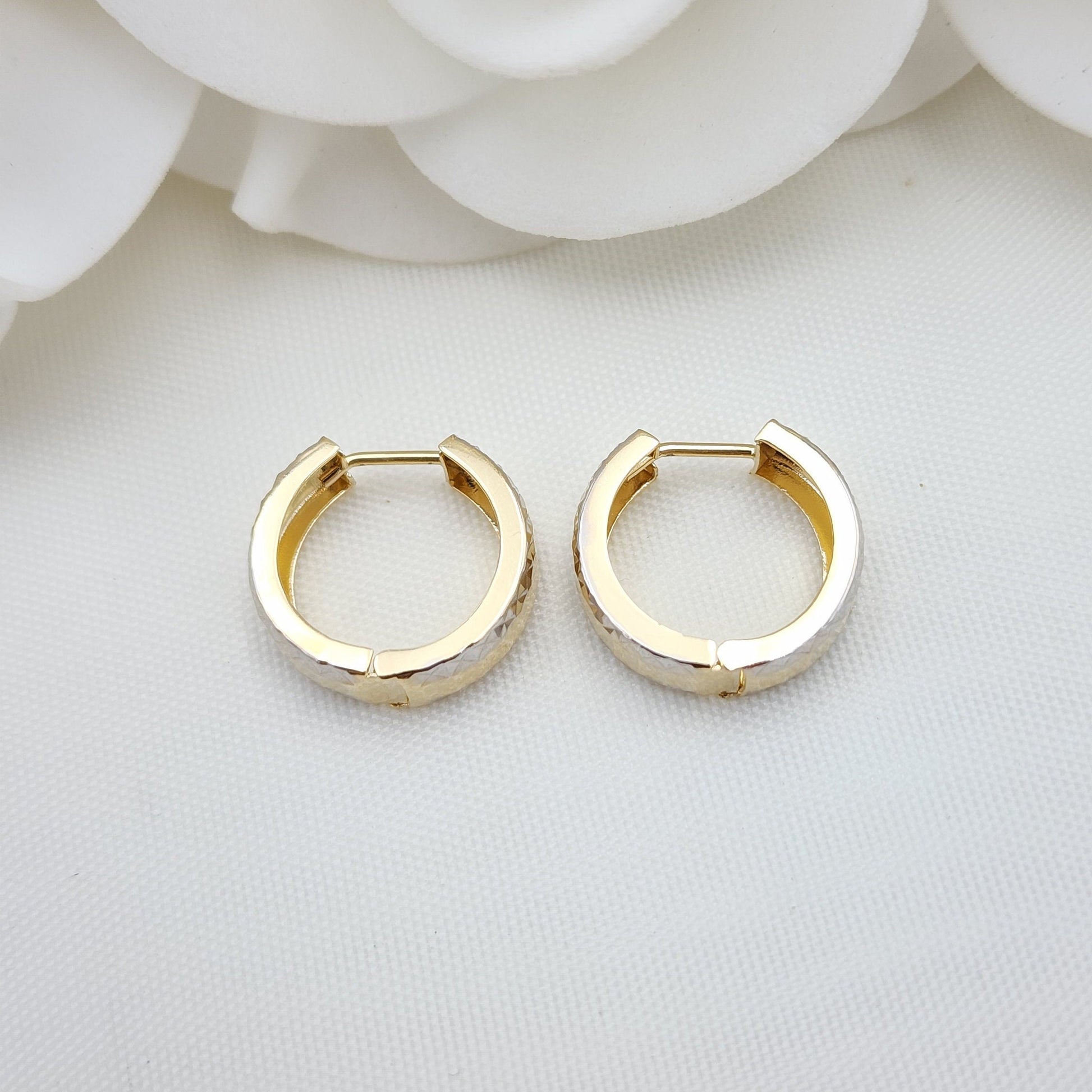 15mm 14k Gold Hammered Mirror Huggies Earrings - 5mm Thick - Fine Jewelry - For Her