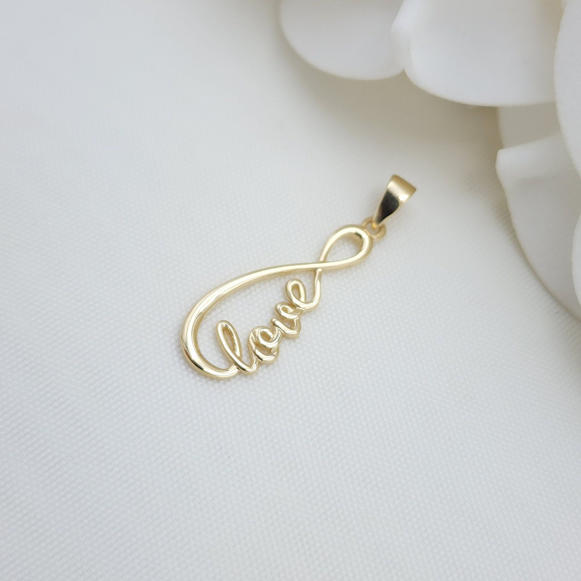 14k Gold Cursive Love Infinite Pendant - Fine Jewelry - For Her