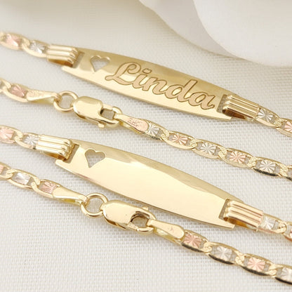 14K ID Valentino Baby Girl Bracelets - Personalized Bracelets - For kids - Babies - Tri color