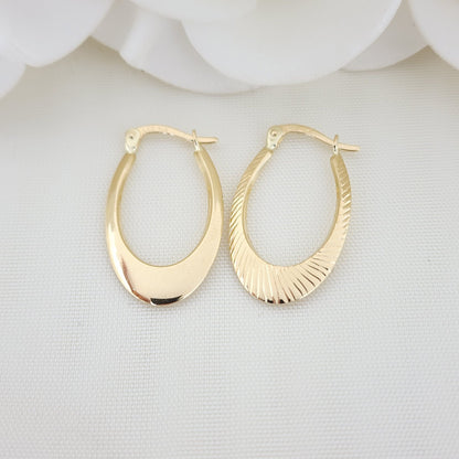 14KT Yellow Gold Shiny Textured Hoop Earrings - 26MM - Small Hoops