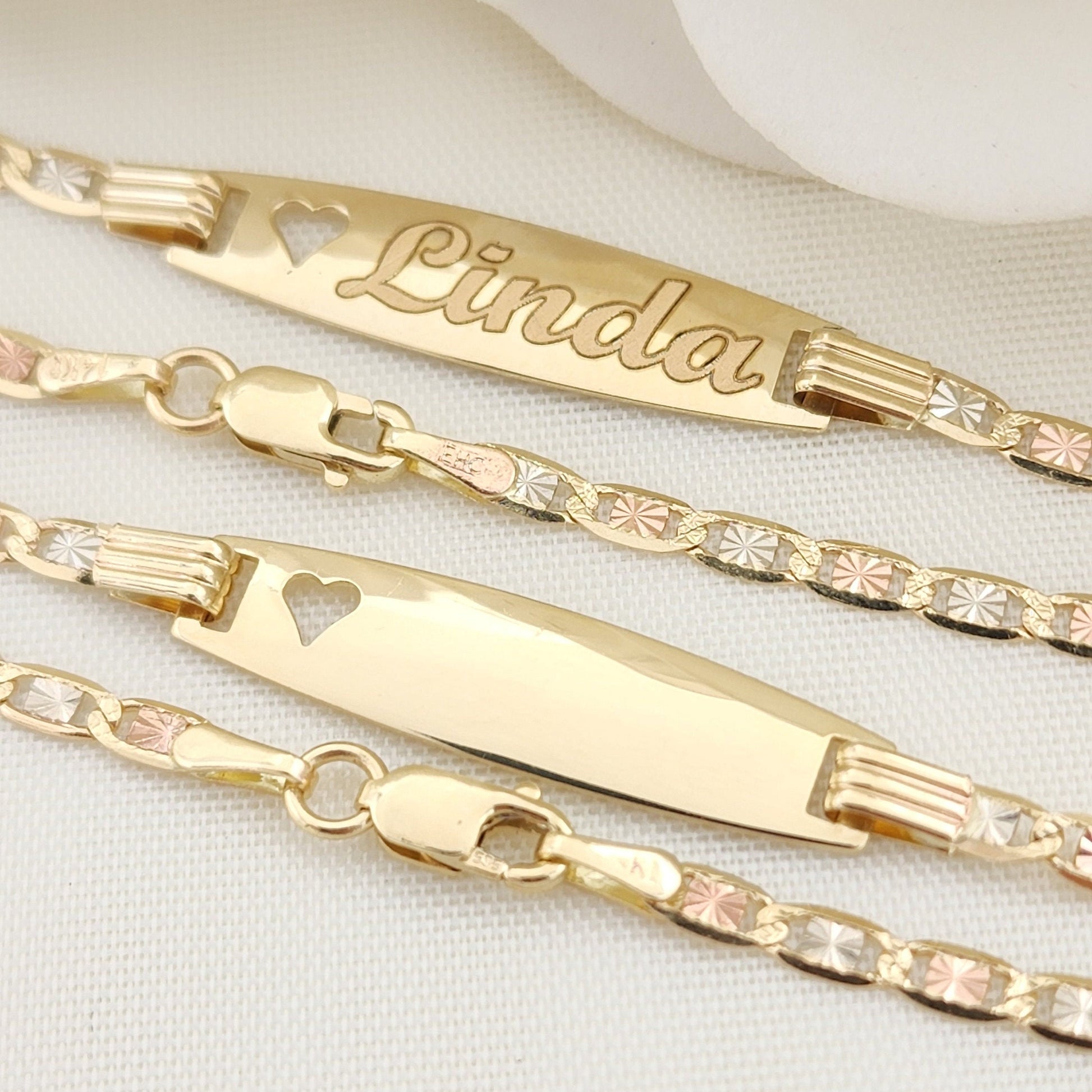 14K ID Valentino Baby Girl Bracelets - Personalized Bracelets - For kids - Babies - Tri color