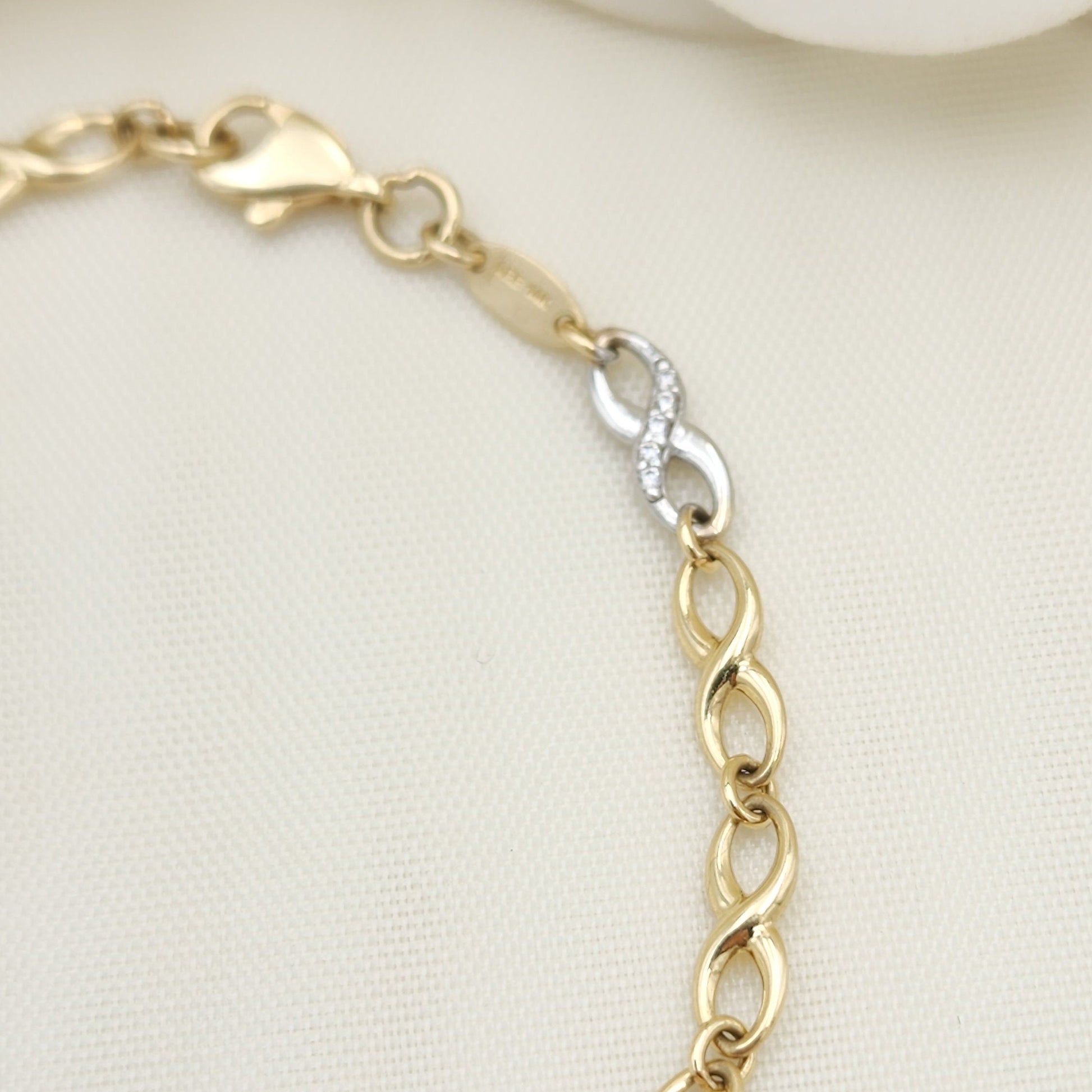 Real 14k Gold Infinite Bracelet - 7.25 Inches - White and Yellow Gold - 4MM Thick - For Her