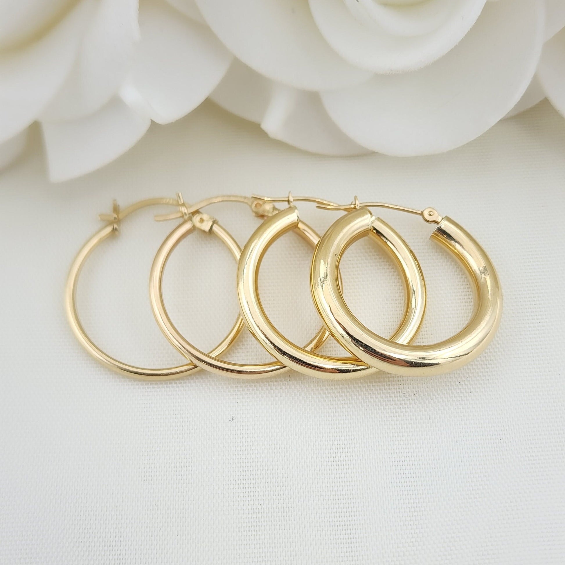 Real 14k Gold Plain Polished Hoop Earrings - 1 Inch - 25MM - 4MM, 3MM, 2MM, 1.5MM Thick - Perfect Gift- For Her