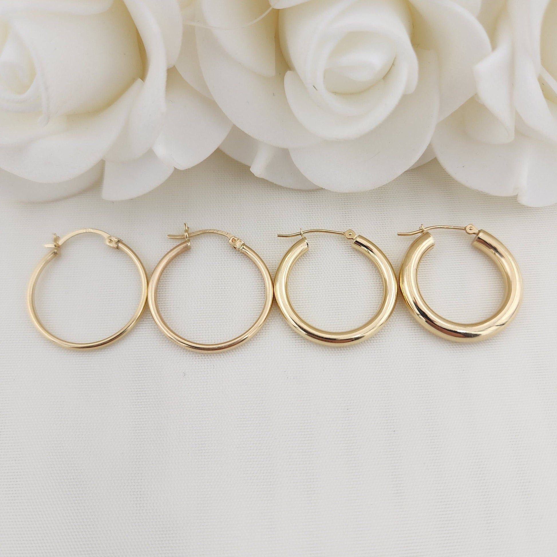 Real 14k Gold Plain Polished Hoop Earrings - 1 Inch - 25MM - 4MM, 3MM, 2MM, 1.5MM Thick - Perfect Gift- For Her