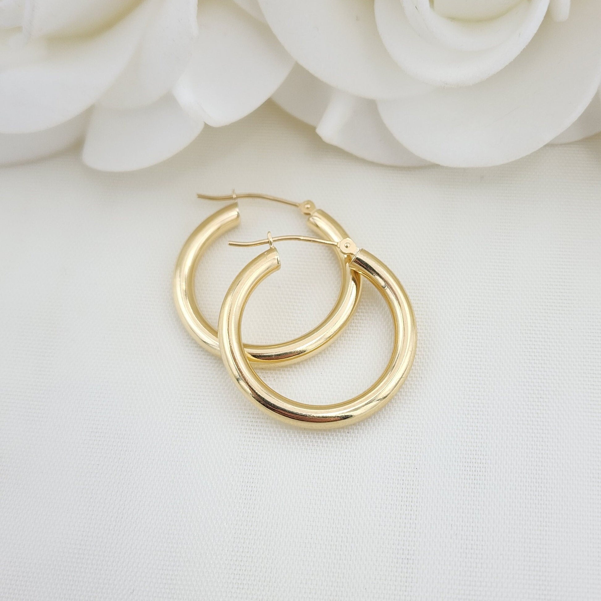 Real 14k Gold Plain Polished Hoop Earrings - 1 Inch - 25MM - 4MM, 3MM, 2MM, 1.5MM Thick - Perfect Gift- For Her