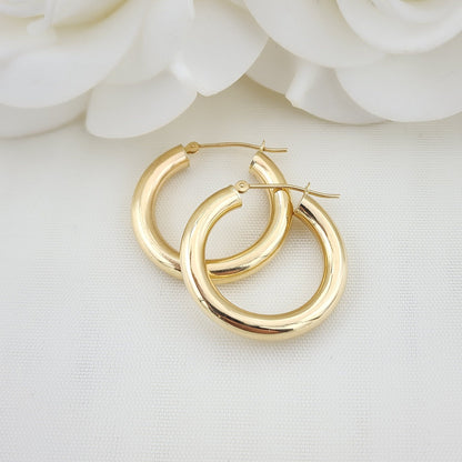 Real 14k Gold Plain Polished Hoop Earrings - 1 Inch - 25MM - 4MM, 3MM, 2MM, 1.5MM Thick - Perfect Gift- For Her