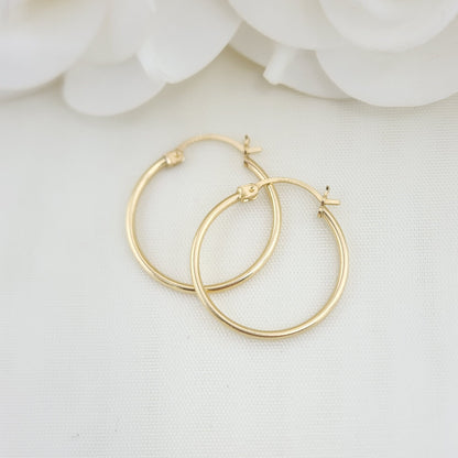 Real 14k Gold Plain Polished Hoop Earrings - 1 Inch - 25MM - 4MM, 3MM, 2MM, 1.5MM Thick - Perfect Gift- For Her