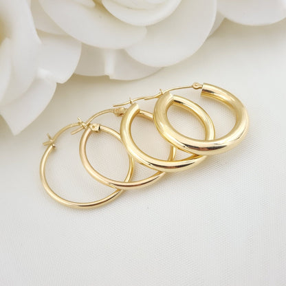 Real 14k Gold Plain Polished Hoop Earrings - 1 Inch - 25MM - 4MM, 3MM, 2MM, 1.5MM Thick - Perfect Gift- For Her