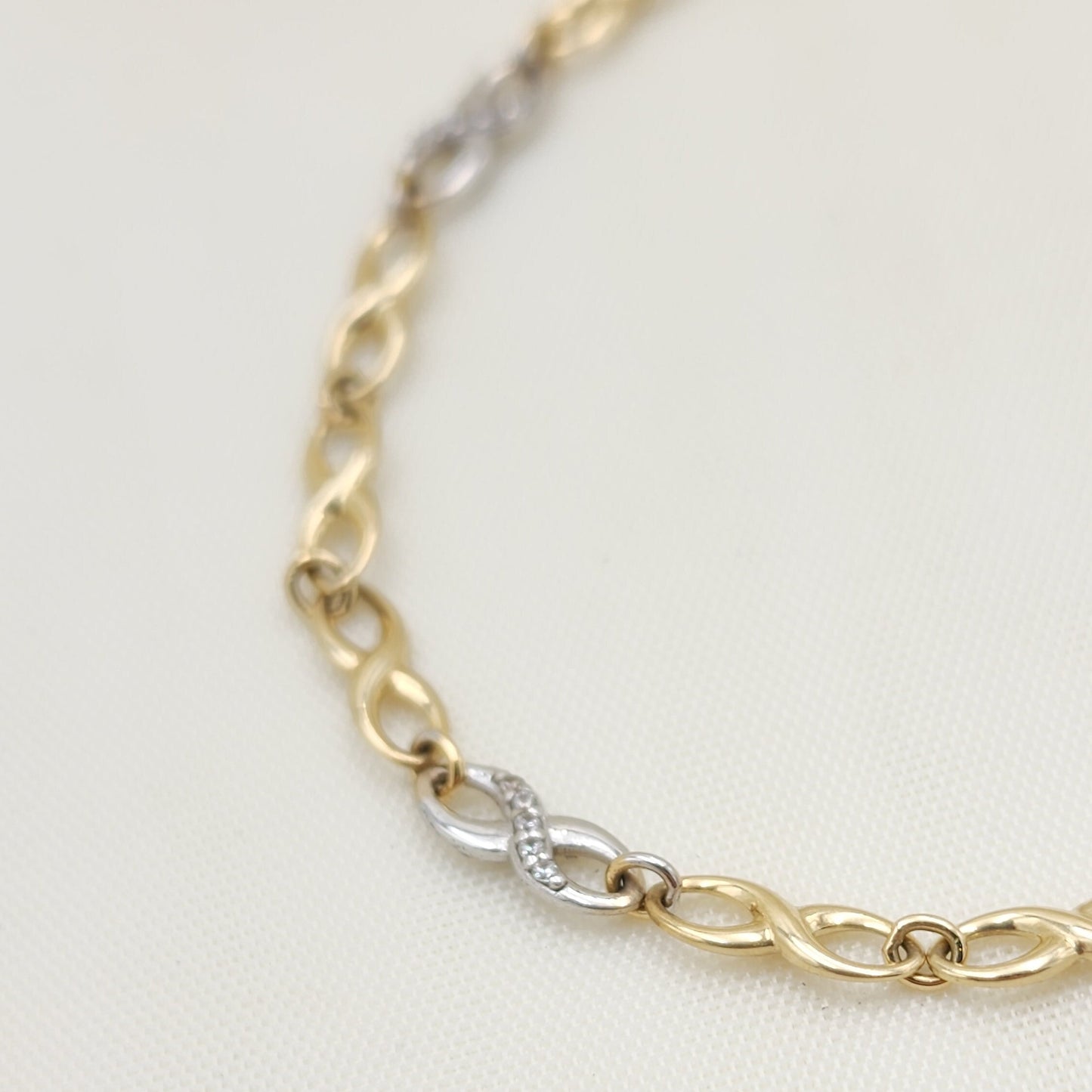 Real 14k Gold Infinite Bracelet - 7.25 Inches - White and Yellow Gold - 4MM Thick - For Her