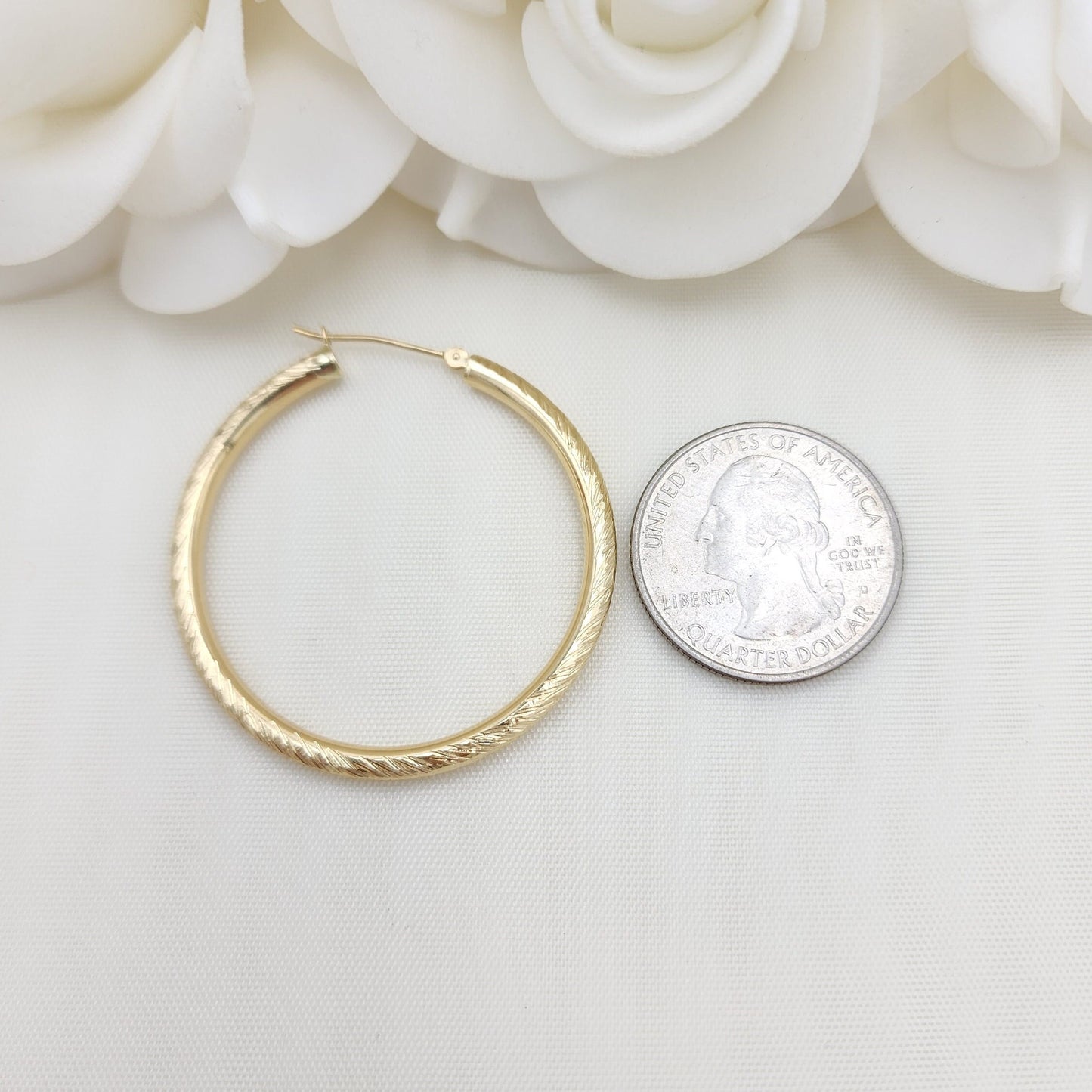 14k Gold Shiny Hoop Earrings - 3mm Thick - 40mm - Everyday Hoops - For Her