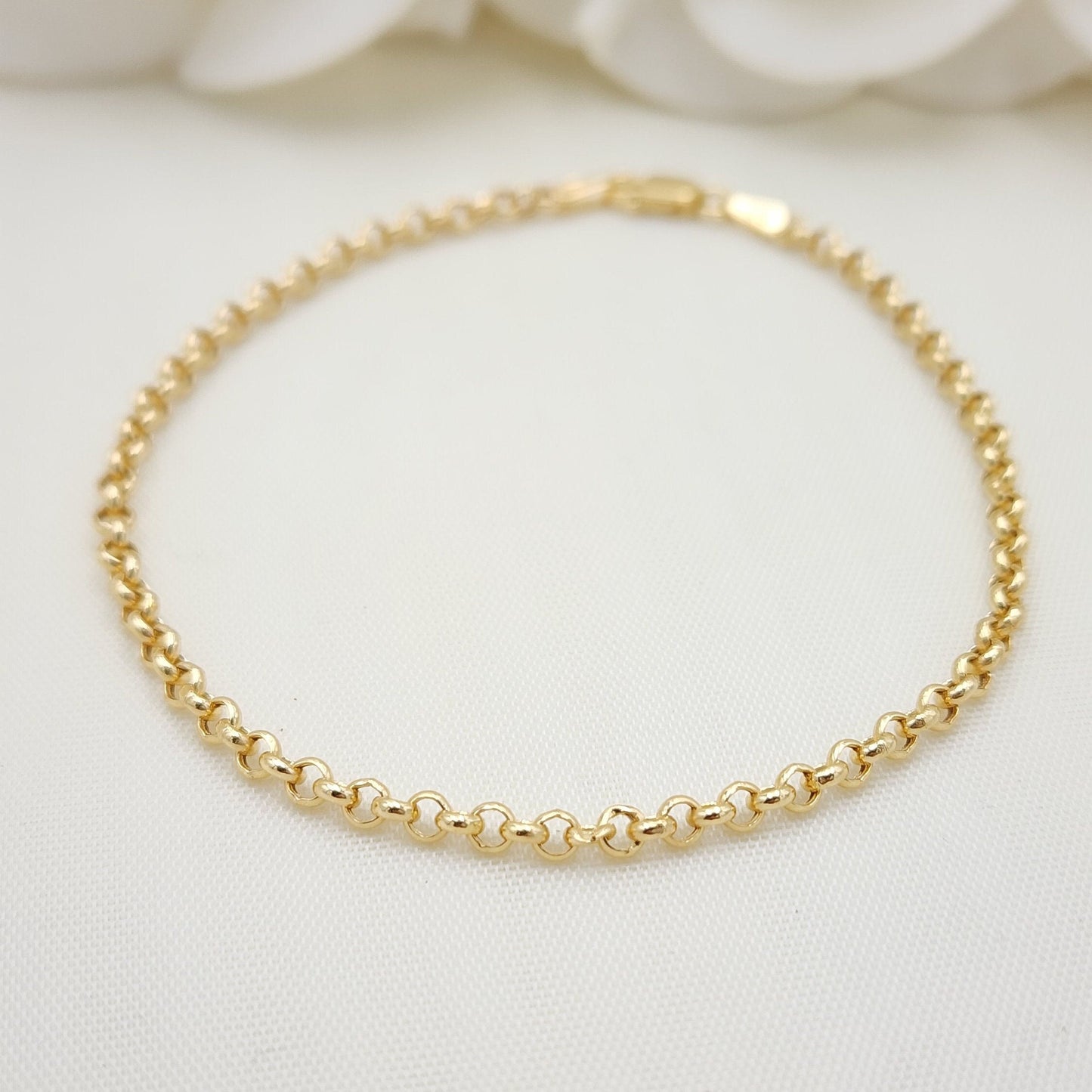 14k Yellow Gold Rolo Bracelet - Made in Italy - 7.5 Inches - 3MM - For Her