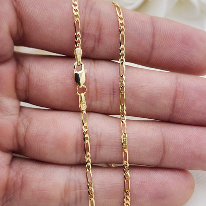 Solid 14k Gold Close Link Figaro Chains - 1MM, 2MM, 3MM, 3.9MM, 4.6MM - For Her - For Him - Real Gold