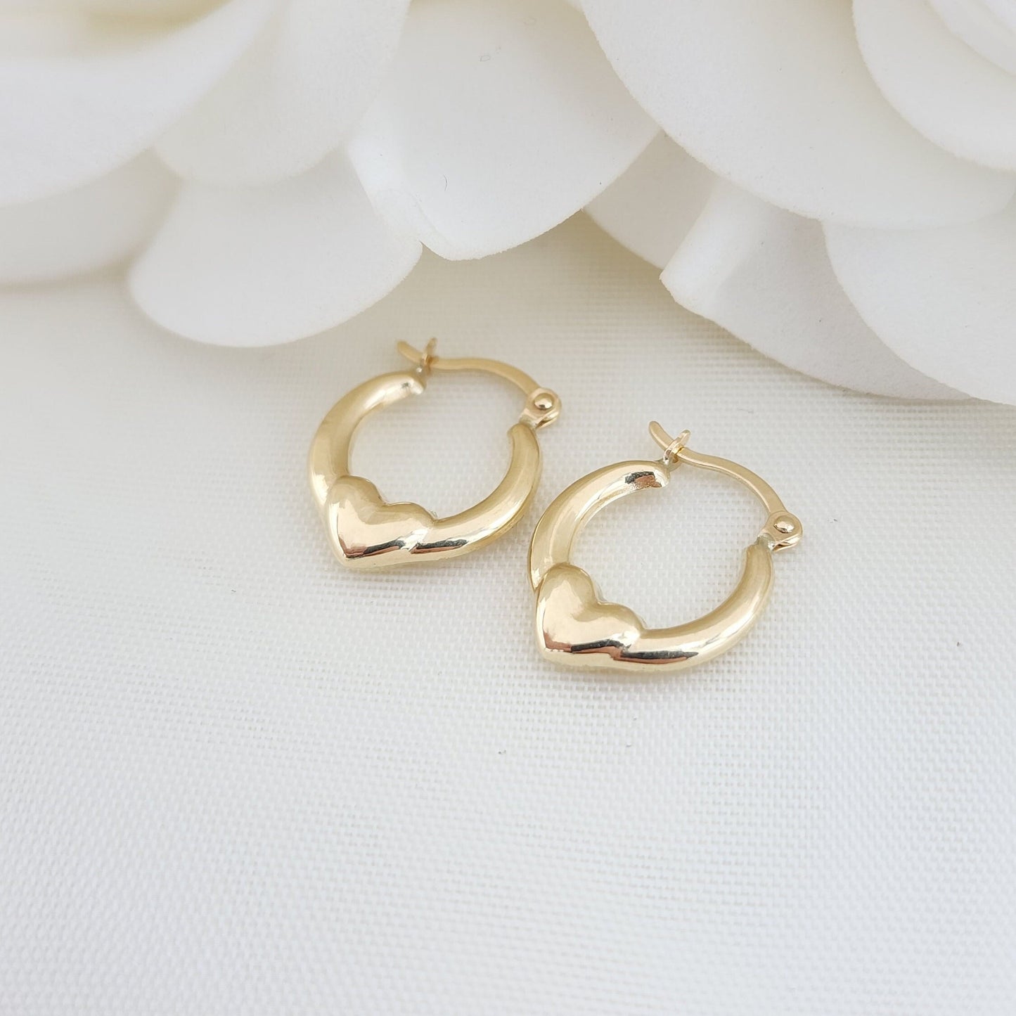 14k Mini Hearts Hoop Earrings - 13MM - Fine Jewelry